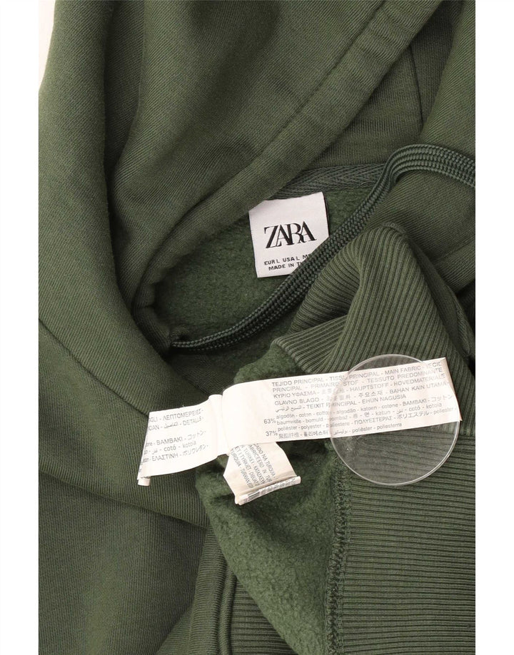 Zara Mens Hoodie Jumper Large Green Cotton