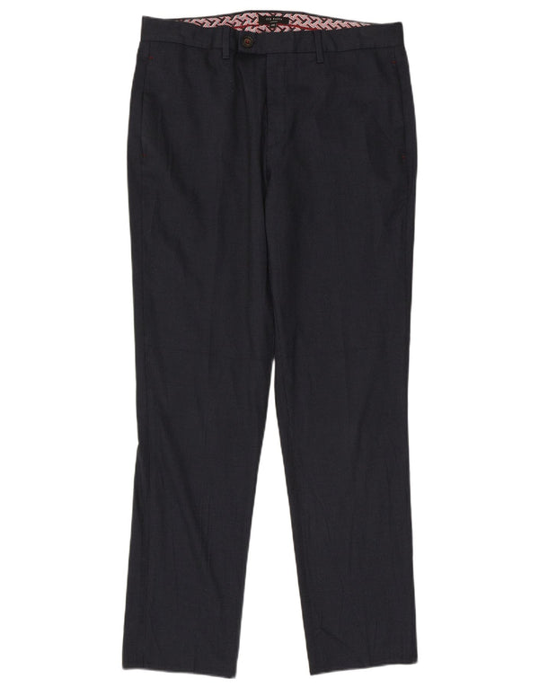 Ted Baker Mens London Straight Suit Trousers W34 L31 Navy Blue Polyester