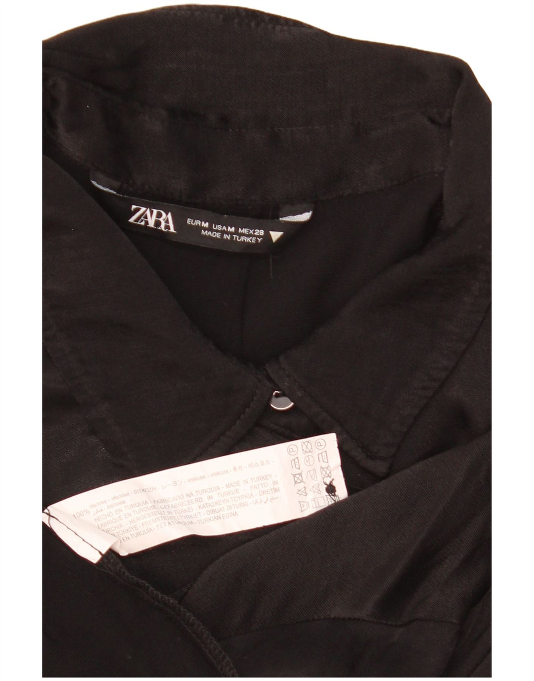 Zara Womens Oversized Crop Short Sleeve Shirt Blouse UK 14 Medium Black