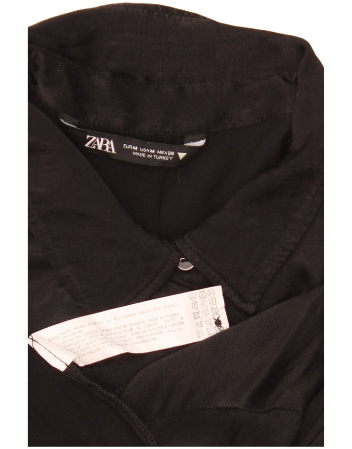 Zara Womens Oversized Crop Short Sleeve Shirt Blouse UK 14 Medium Black