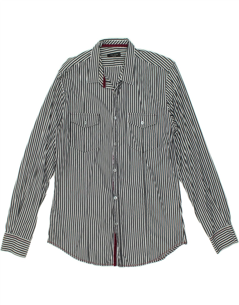 TED BAKER Mens Shirt Size 4 Large Grey Pinstripe Cotton | Vintage Ted Baker | Thrift | Second-Hand Ted Baker | Used Clothing | Messina Hembry 