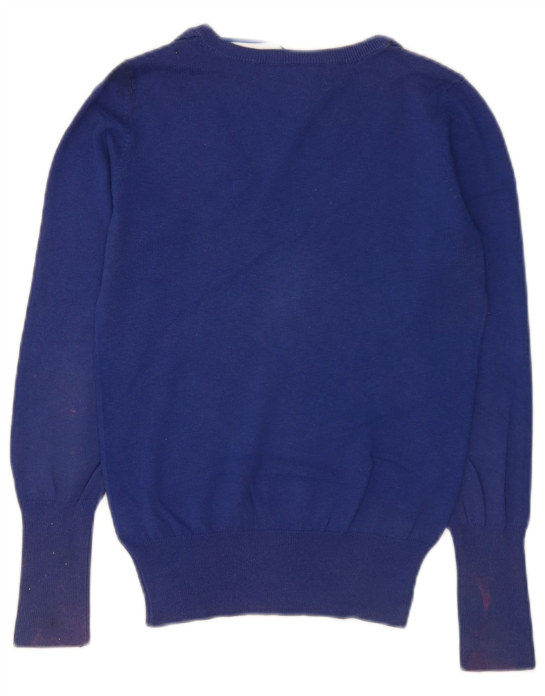 Zara Womens V-Neck Jumper Sweater UK 12 Medium Blue Cotton