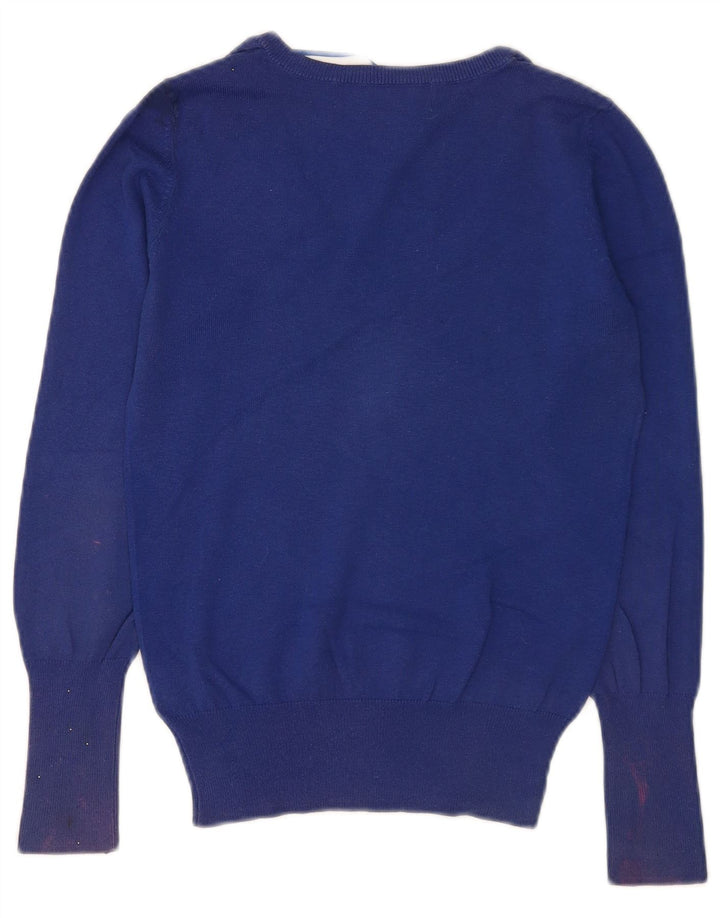 Zara Womens V-Neck Jumper Sweater UK 12 Medium Blue Cotton