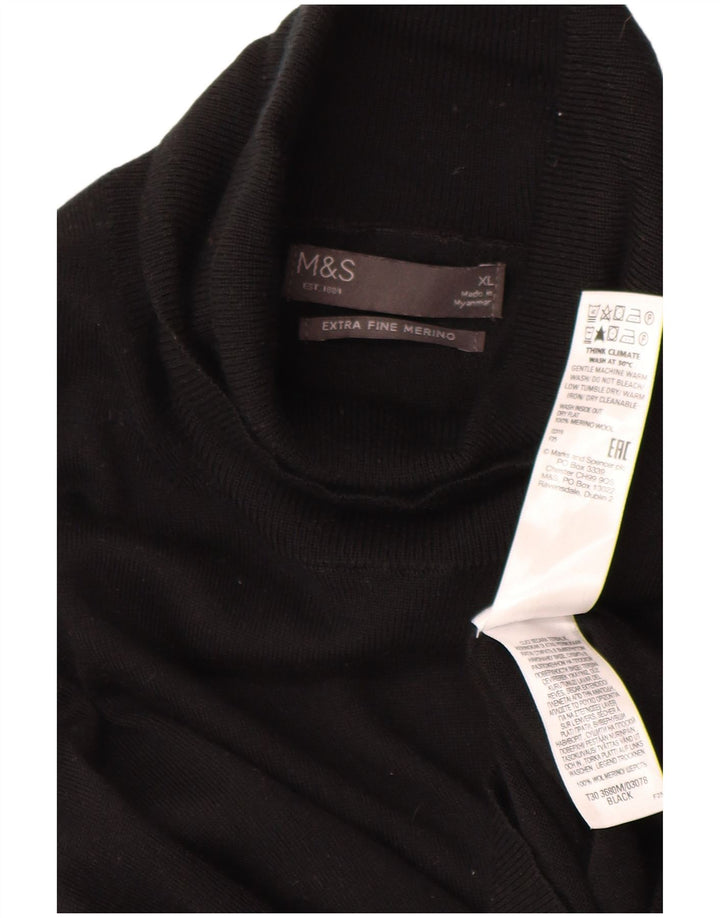 Marks & Spencer Mens Roll Neck Jumper Sweater XL Black Merino Wool