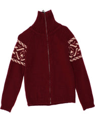 MURPHY & NYE Boys Cardigan Sweater 11-12 Years Medium Burgundy Fair Isle