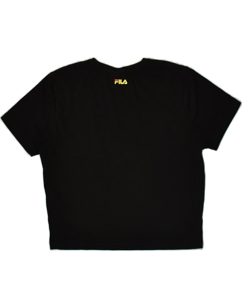 FILA Womens Crop Graphic T-Shirt Top UK 12 Medium Black Cotton | Vintage Fila | Thrift | Second-Hand Fila | Used Clothing | Messina Hembry 