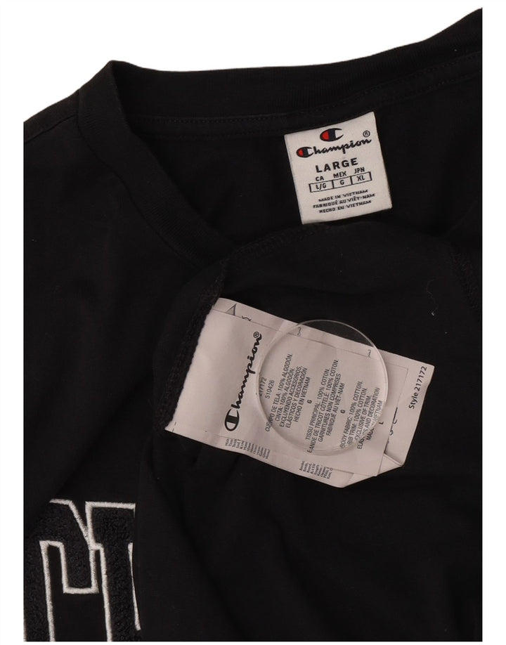 Champion Mens Graphic T-Shirt Top Large Black Cotton