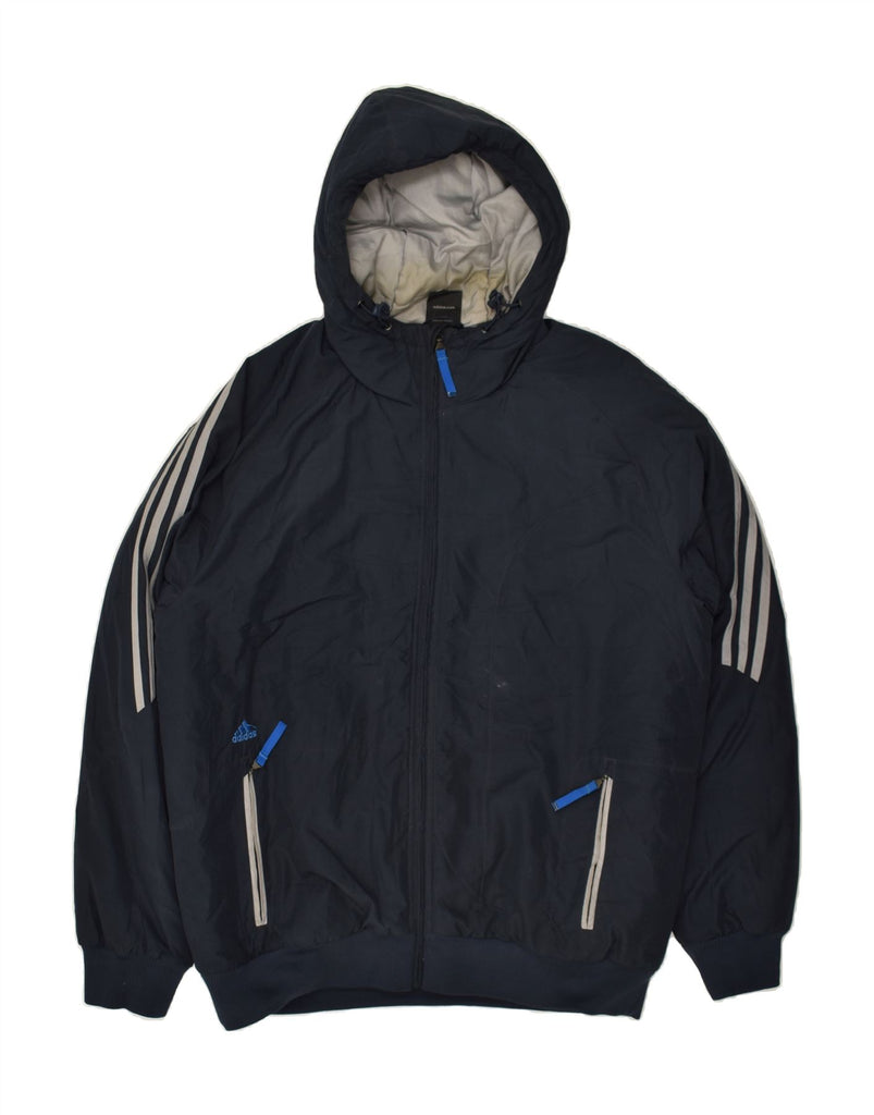 ADIDAS Mens Hooded Windbreaker Jacket UK 40 Large Navy Blue | Vintage Adidas | Thrift | Second-Hand Adidas | Used Clothing | Messina Hembry 