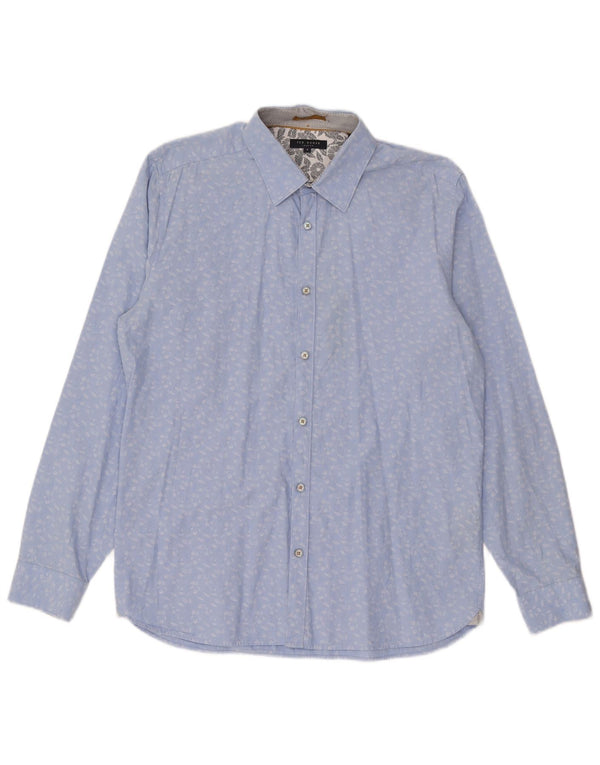 Ted Baker Mens Shirt Size 4 Large Blue Floral Cotton