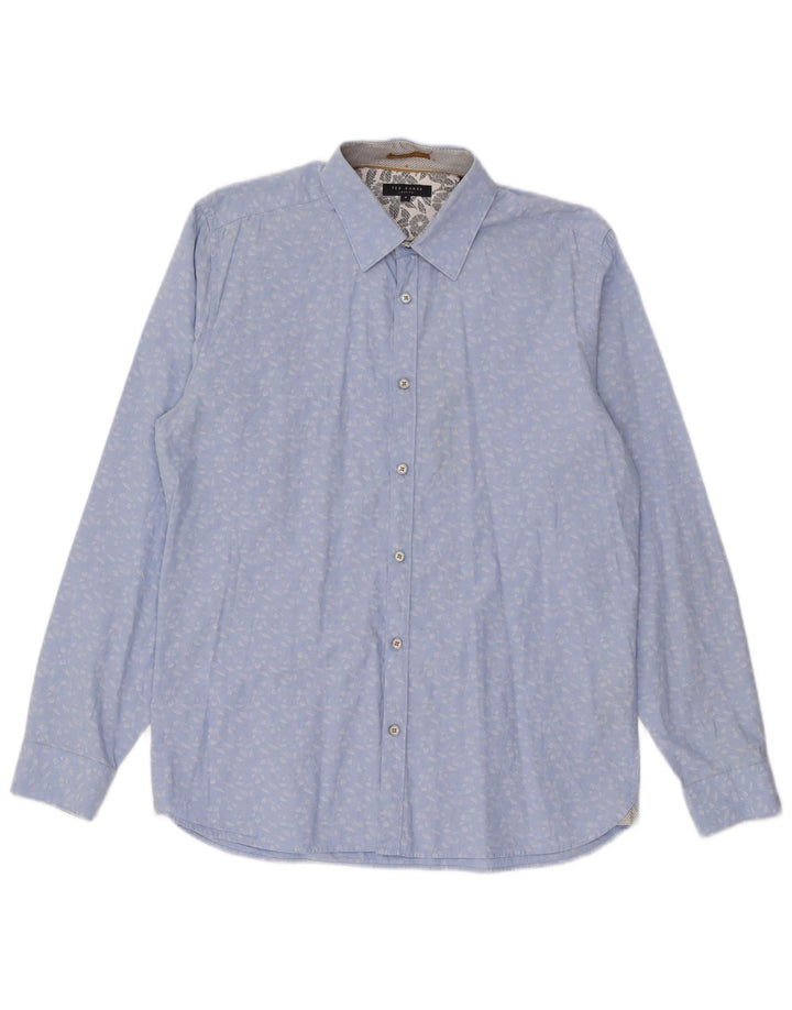 Ted Baker Mens Shirt Size 4 Large Blue Floral Cotton