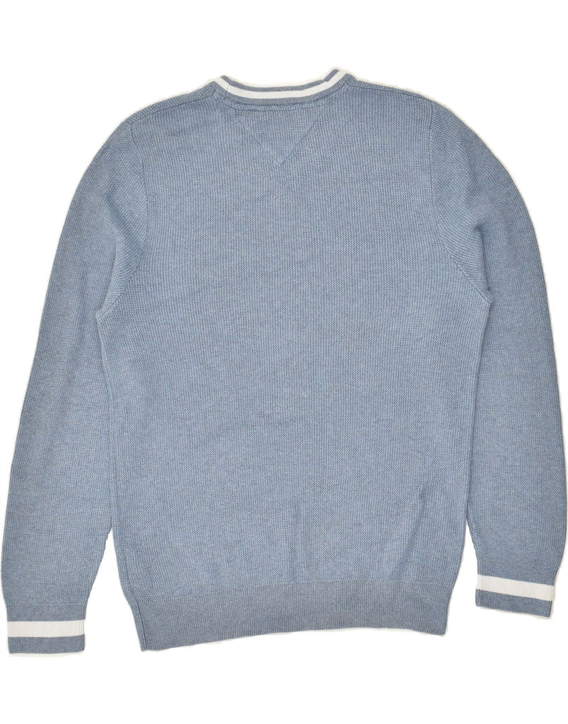 TOMMY HILFIGER Mens Slim Fit Crew Neck Jumper Sweater Large Blue Cotton | Vintage Tommy Hilfiger | Thrift | Second-Hand Tommy Hilfiger | Used Clothing | Messina Hembry 