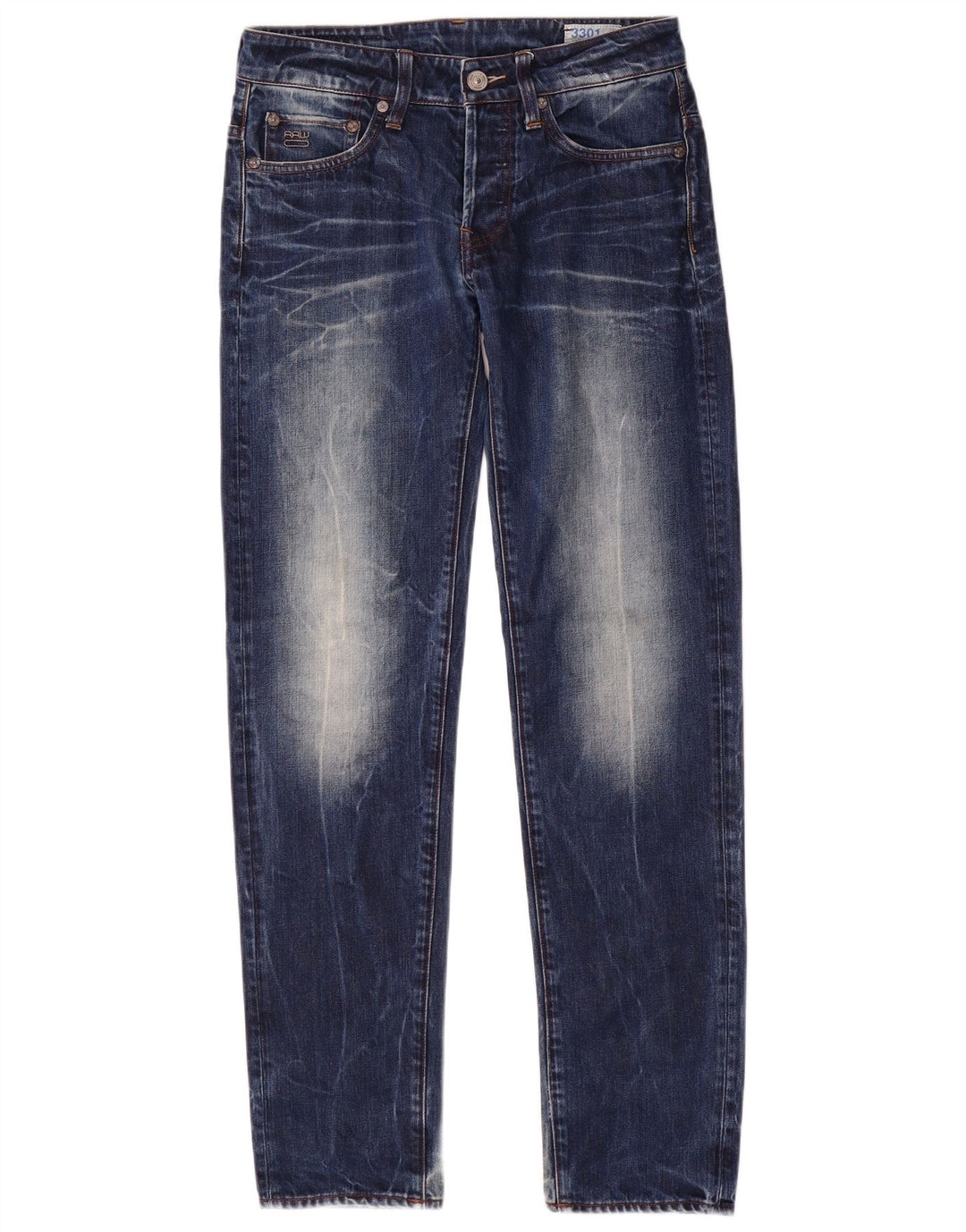 G-Star Mens 3301 Slim Jeans W28 L32 Blue Cotton