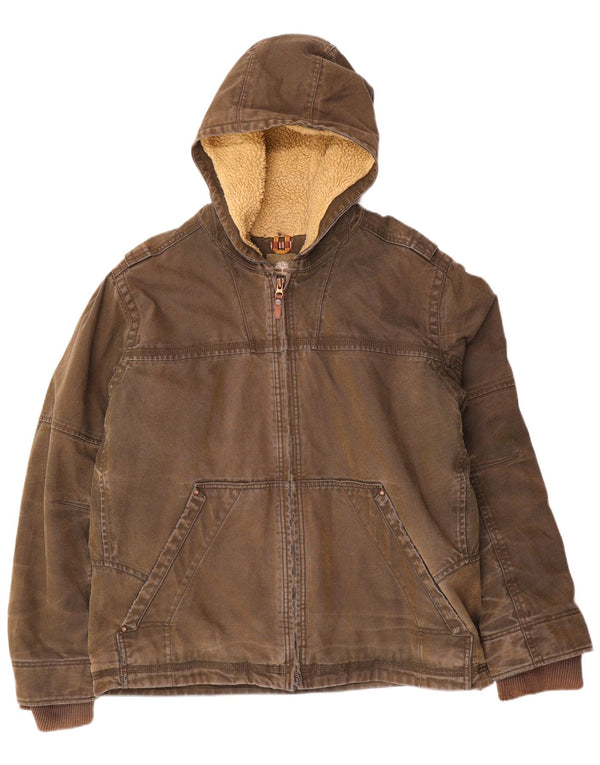 Timberland Mens Hooded Windbreaker Jacket UK 44 2XL Brown Cotton