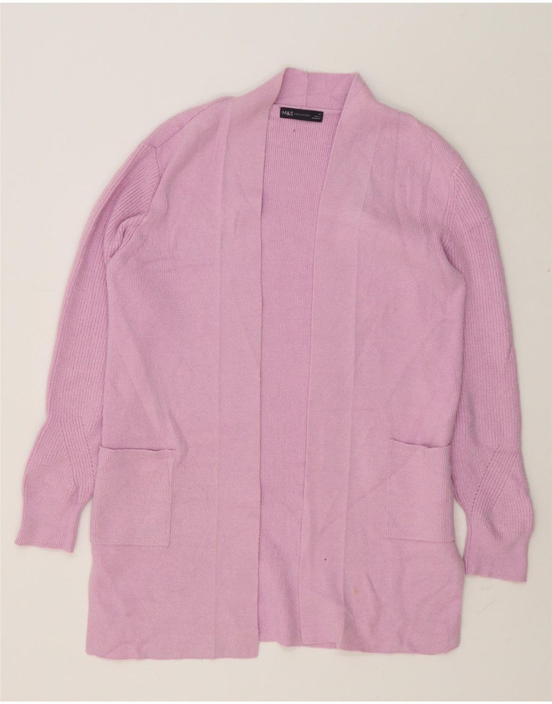 Marks & Spencer Womens Longline Open Cardigan Sweater UK 12 Medium Pink