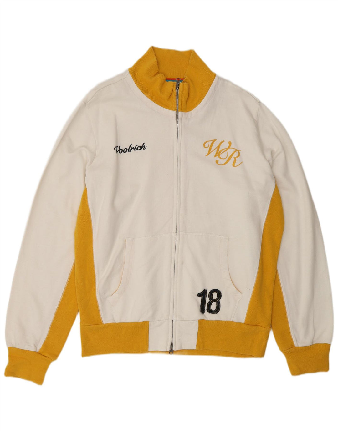 WOOLRICH Mens Graphic Tracksuit Top Jacket XL White Colourblock Cotton