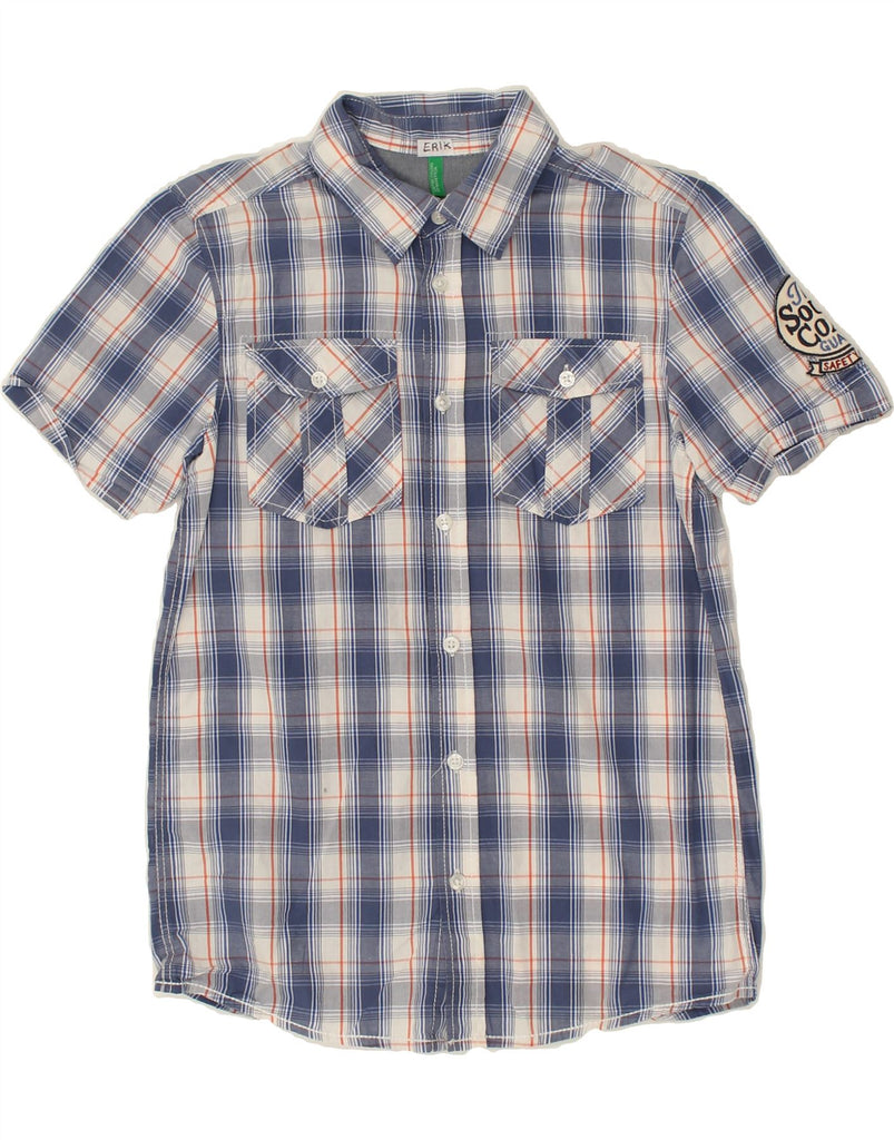 BENETTON Boys Short Sleeve Shirt 11-12 Years Blue Check Cotton | Vintage Benetton | Thrift | Second-Hand Benetton | Used Clothing | Messina Hembry 