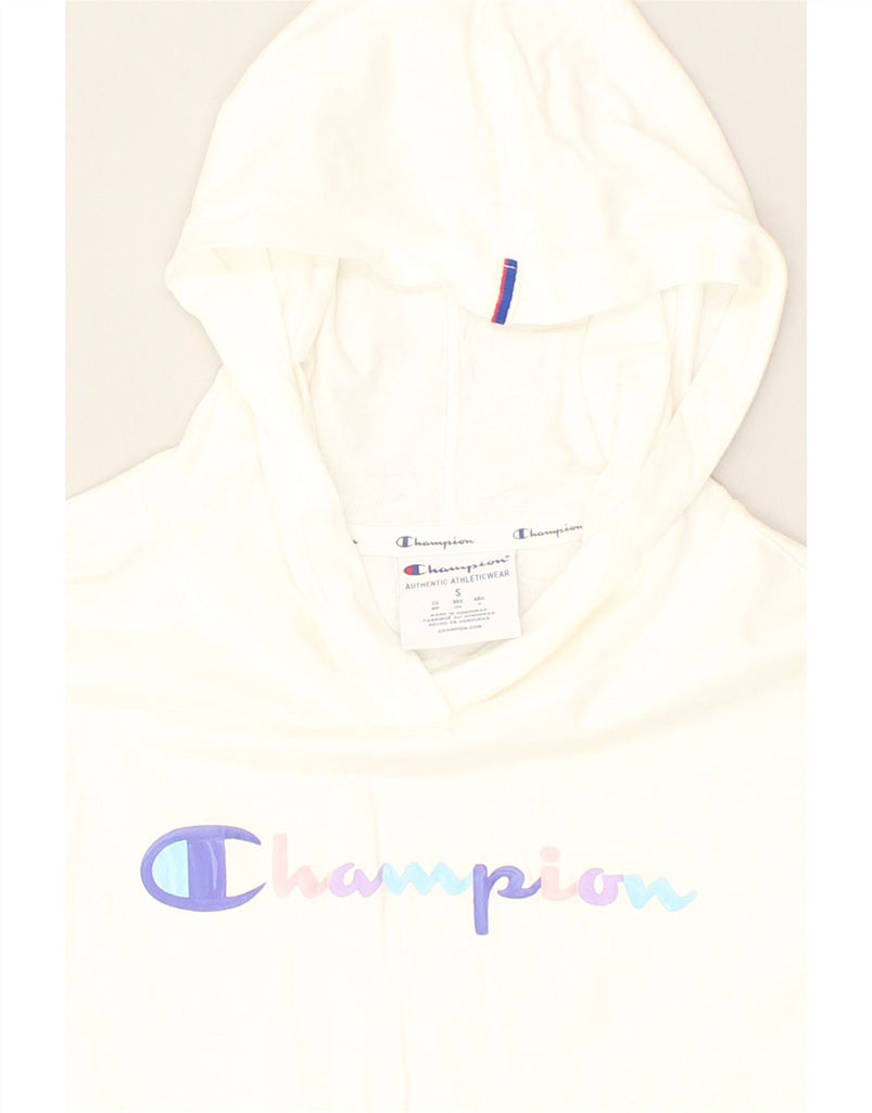 CHAMPION Womens Graphic Hoodie Jumper UK 10 Small White Cotton | Vintage Champion | Thrift | Second-Hand Champion | Used Clothing | Messina Hembry 