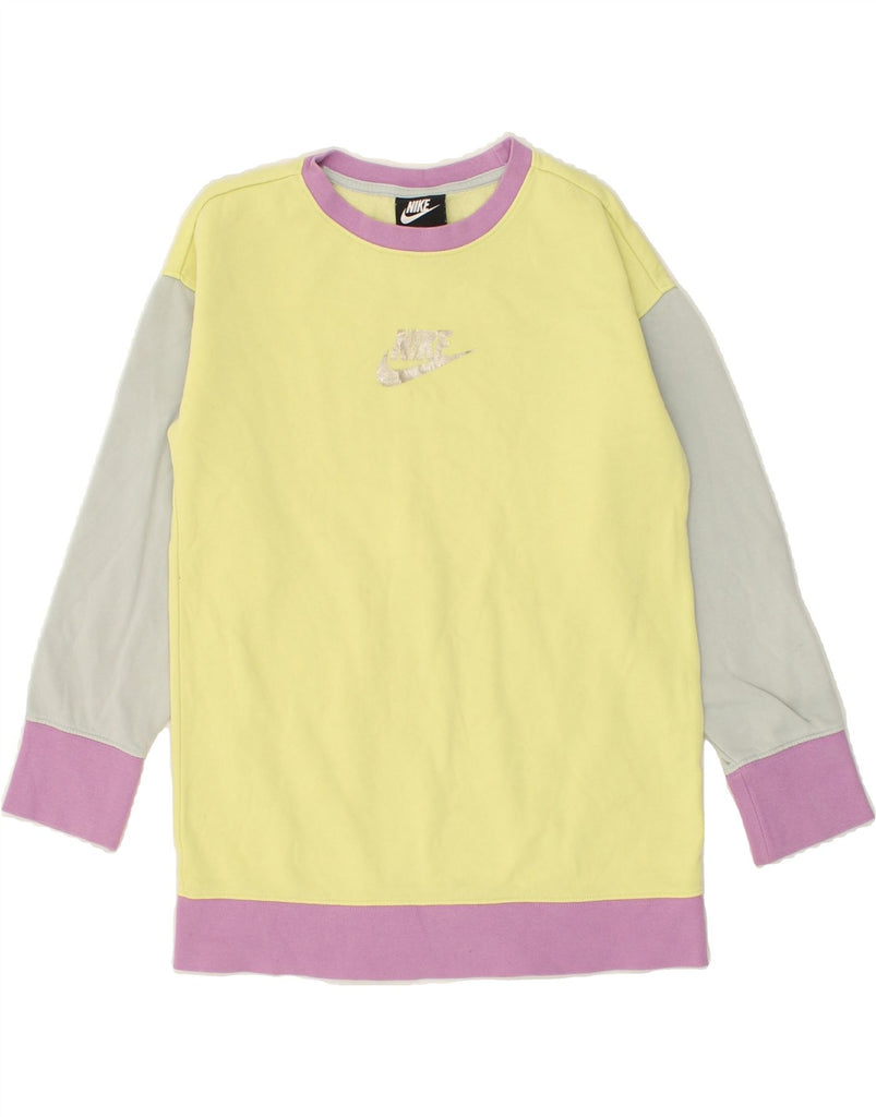 NIKE Girls Standard Fit Sweatshirt Jumper 10-11 Years Medium Yellow | Vintage Nike | Thrift | Second-Hand Nike | Used Clothing | Messina Hembry 