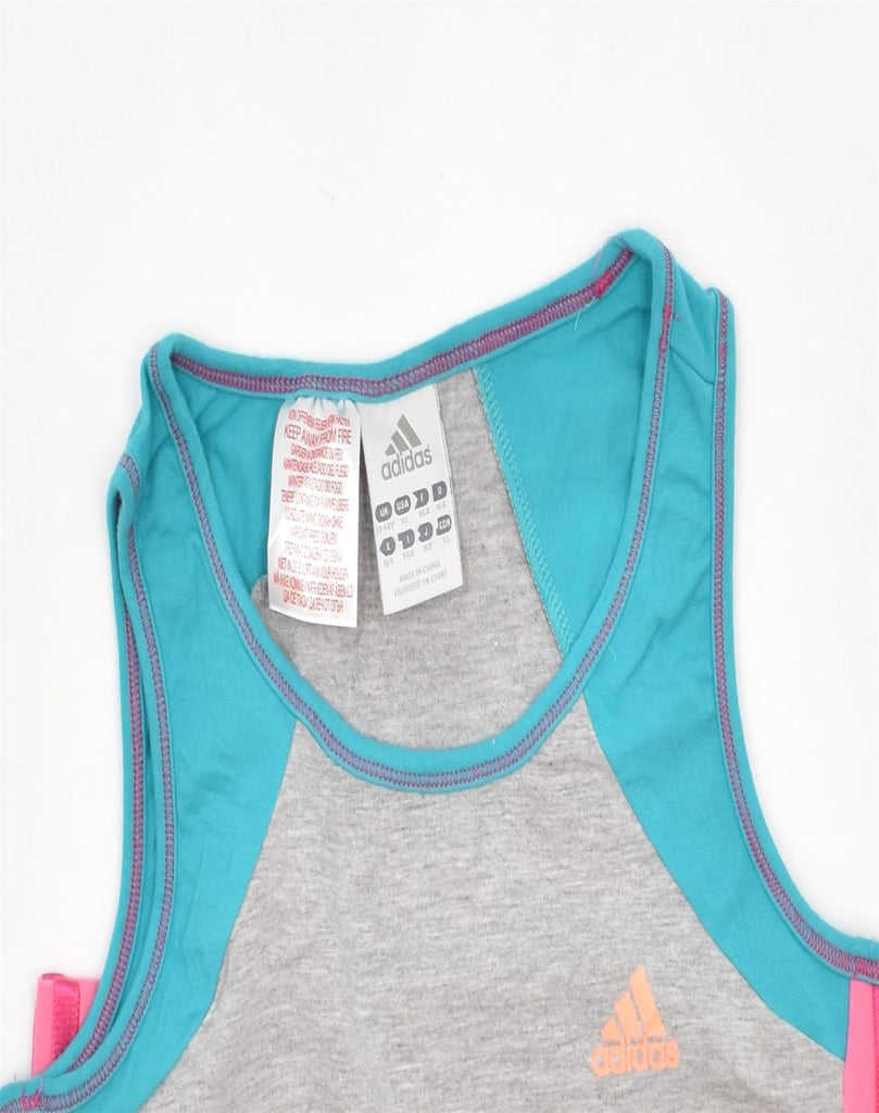 ADIDAS Girls Vest Top 13-14 Years Grey Colourblock Cotton | Vintage | Thrift | Second-Hand | Used Clothing | Messina Hembry 