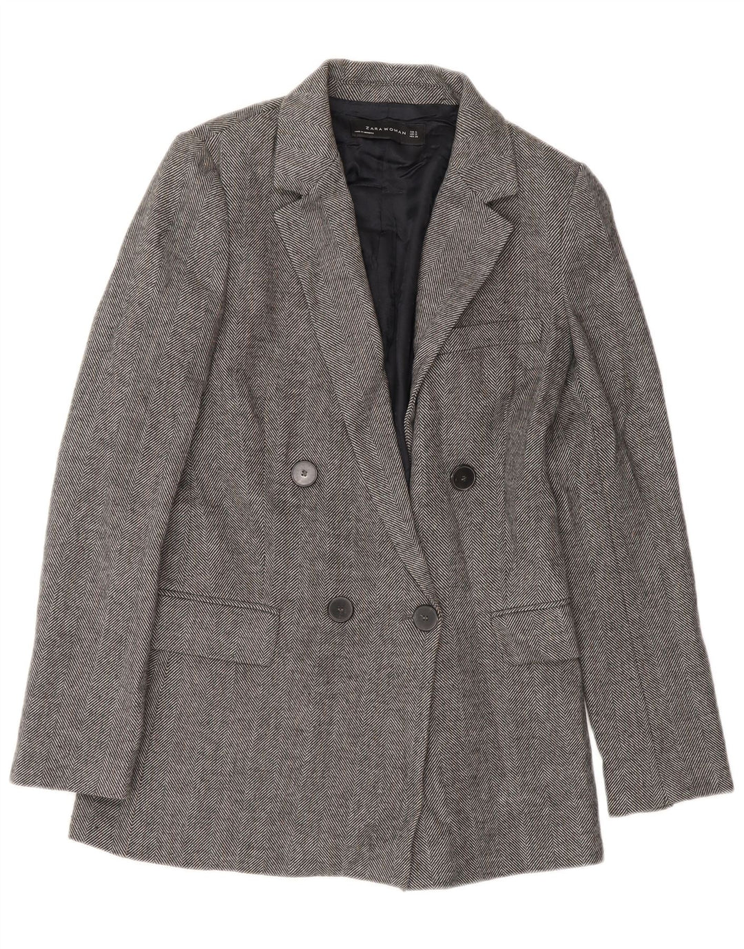 Zara Womens Double Breasted Blazer Jacket UK 10 Small Grey Herringbone