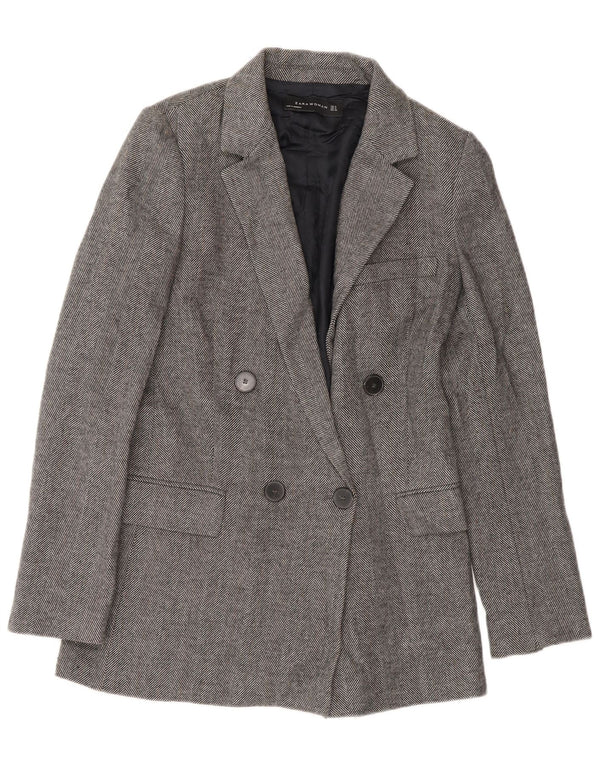 Zara Womens Double Breasted Blazer Jacket UK 10 Small Grey Herringbone