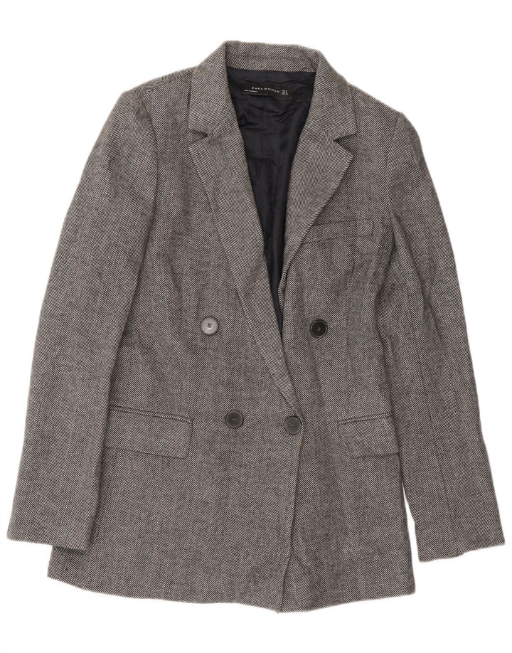 Zara Womens Double Breasted Blazer Jacket UK 10 Small Grey Herringbone