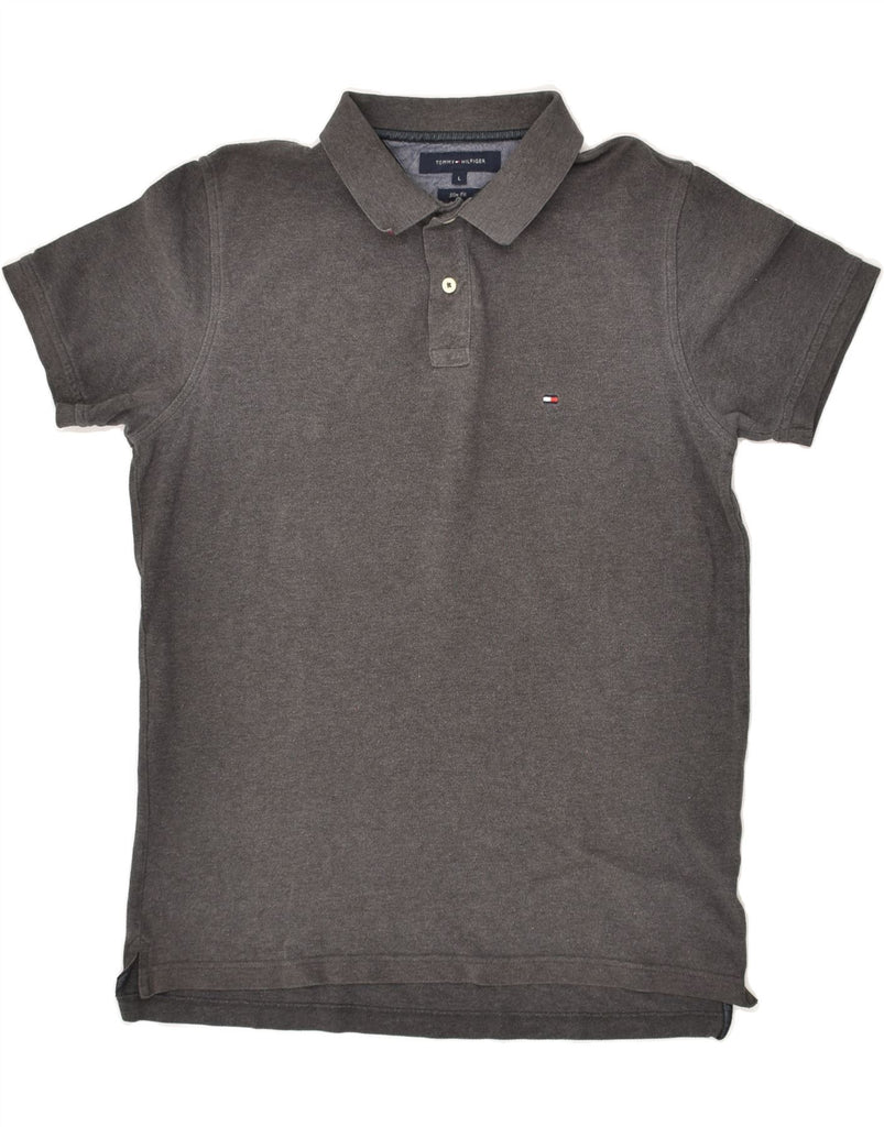 TOMMY HILFIGER Mens Slim Fit Polo Shirt Large Grey Cotton Vintage Tommy Hilfiger and Second-Hand Tommy Hilfiger from Messina Hembry 