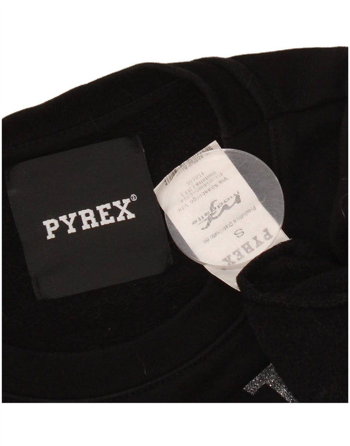 Pyrex Womens Graphic Oversized Sweatshirt Jumper UK 10 Small Black Cotton
