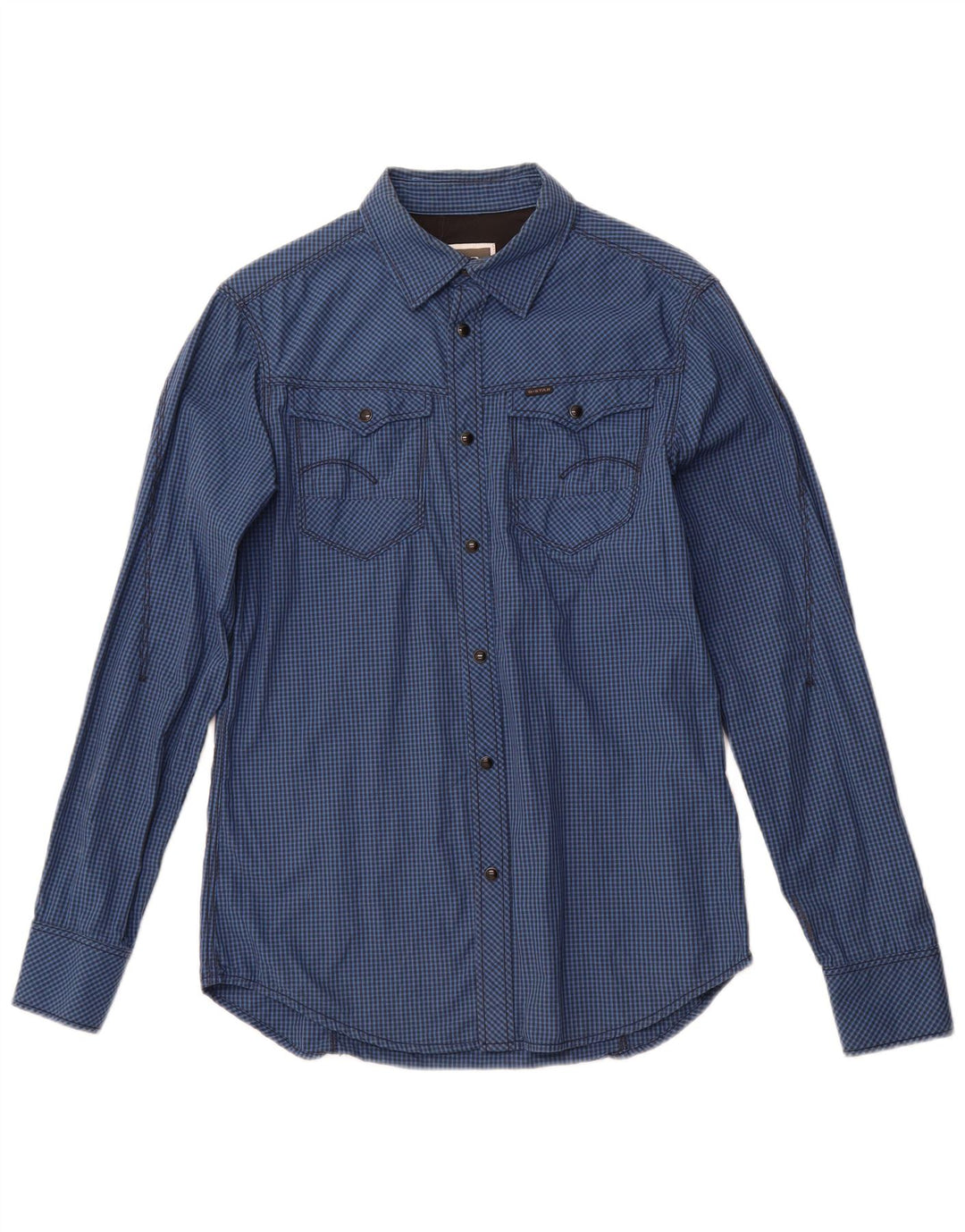 G-STAR Mens Shirt Medium Navy Blue Gingham Cotton