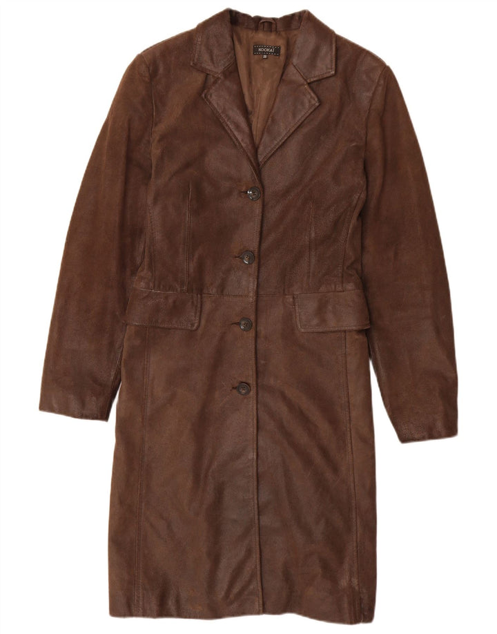 Kookai Womens Leather Coat EU 38 Medium Brown Leather