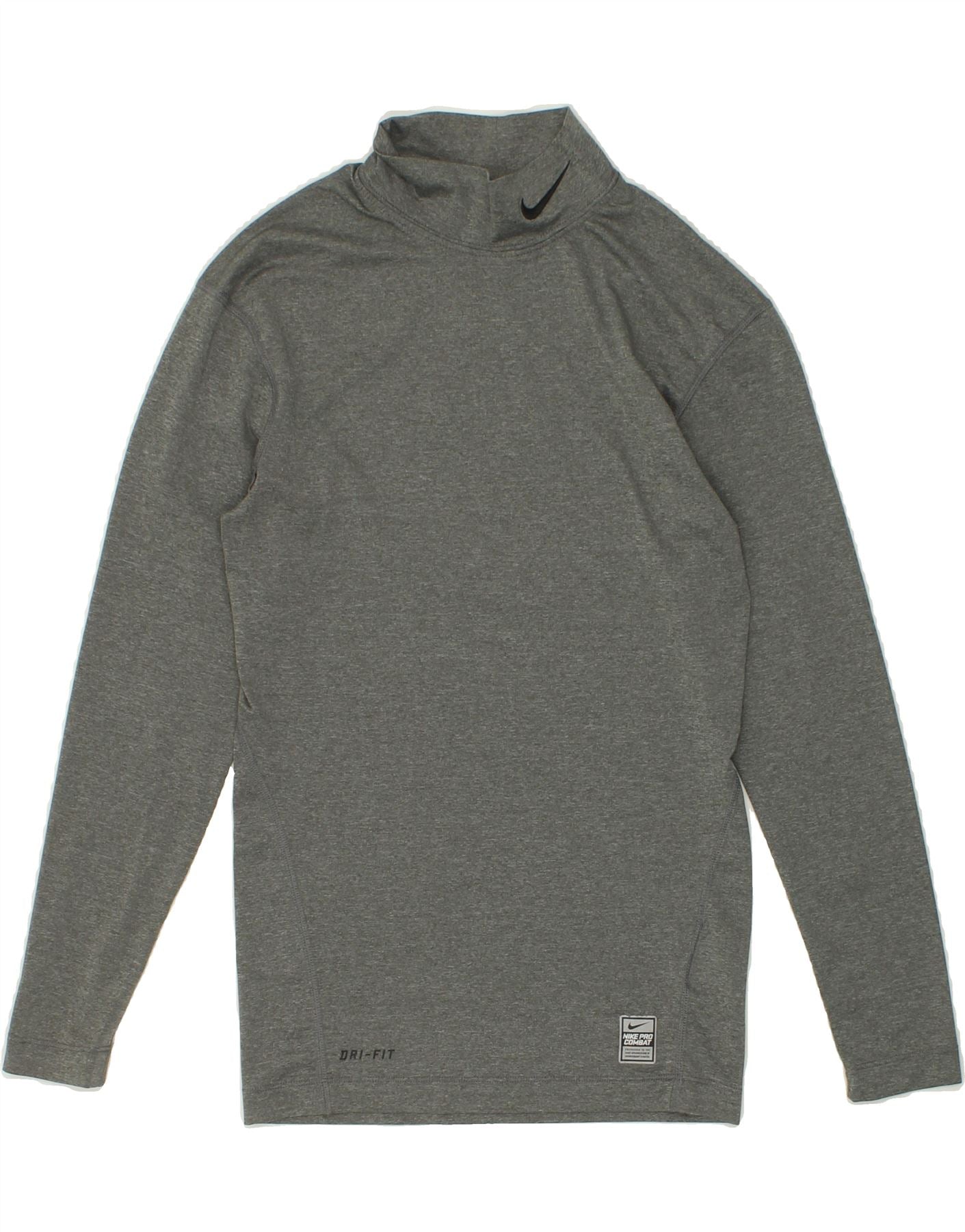 NIKE Womens Dri Fit Top Long Sleeve UK 12 Medium Grey Polyester