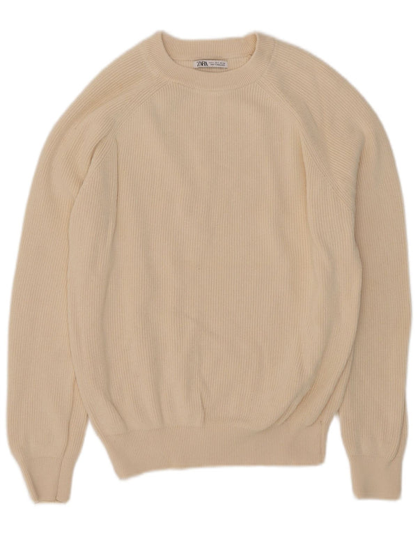 Zara Womens Boat Neck Jumper Sweater UK 10 Small Beige Cotton