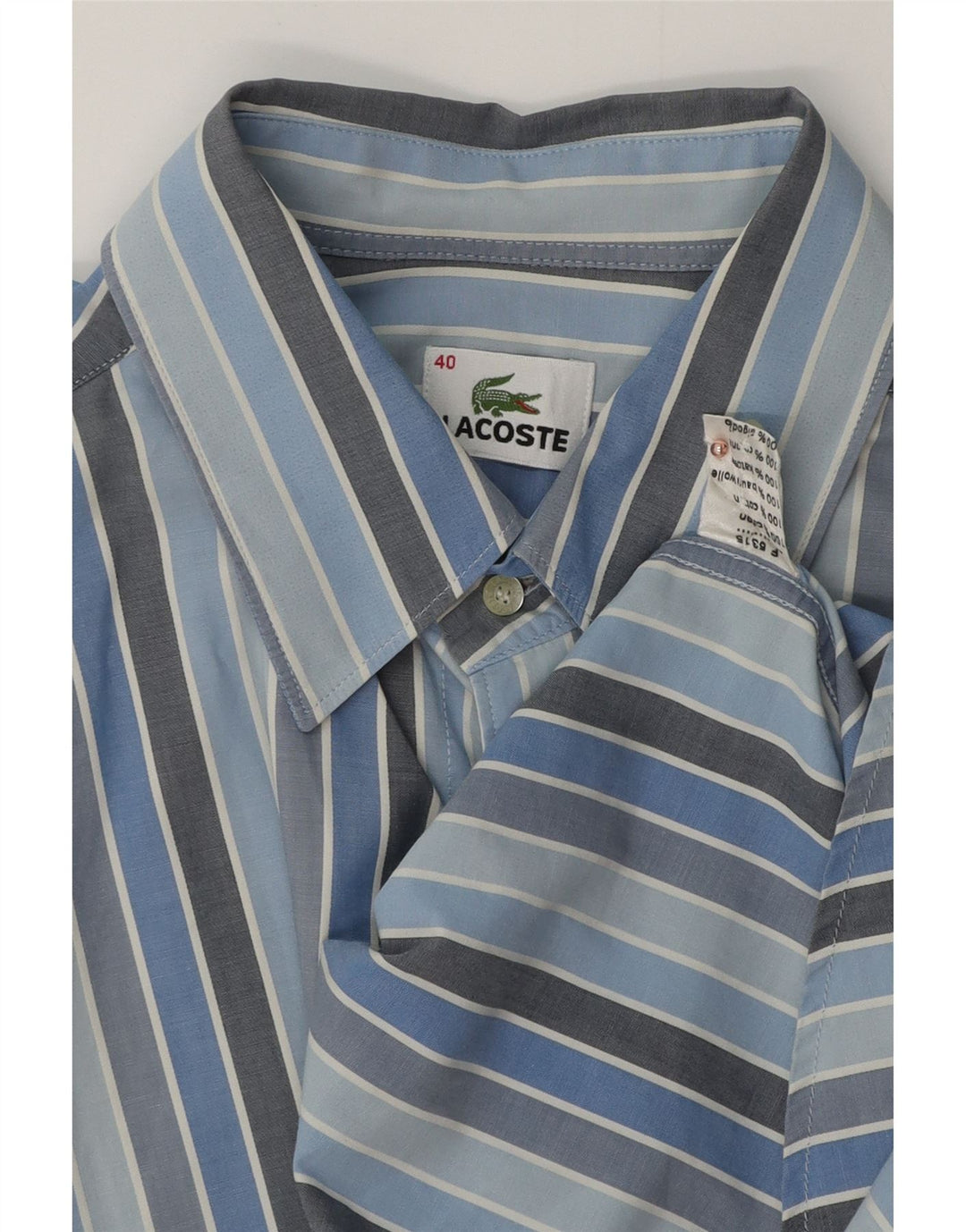 LACOSTE Mens Short Sleeve Shirt Size 40 Medium Blue Striped Cotton