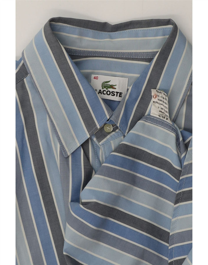 LACOSTE Mens Short Sleeve Shirt Size 40 Medium Blue Striped Cotton