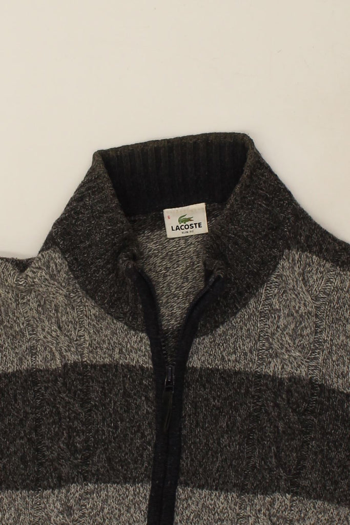 LACOSTE Mens Slim Fit Cardigan Sweater Size 6 XL Grey Striped Wool | Vintage Lacoste | Thrift | Second-Hand Lacoste | Used Clothing | Messina Hembry 