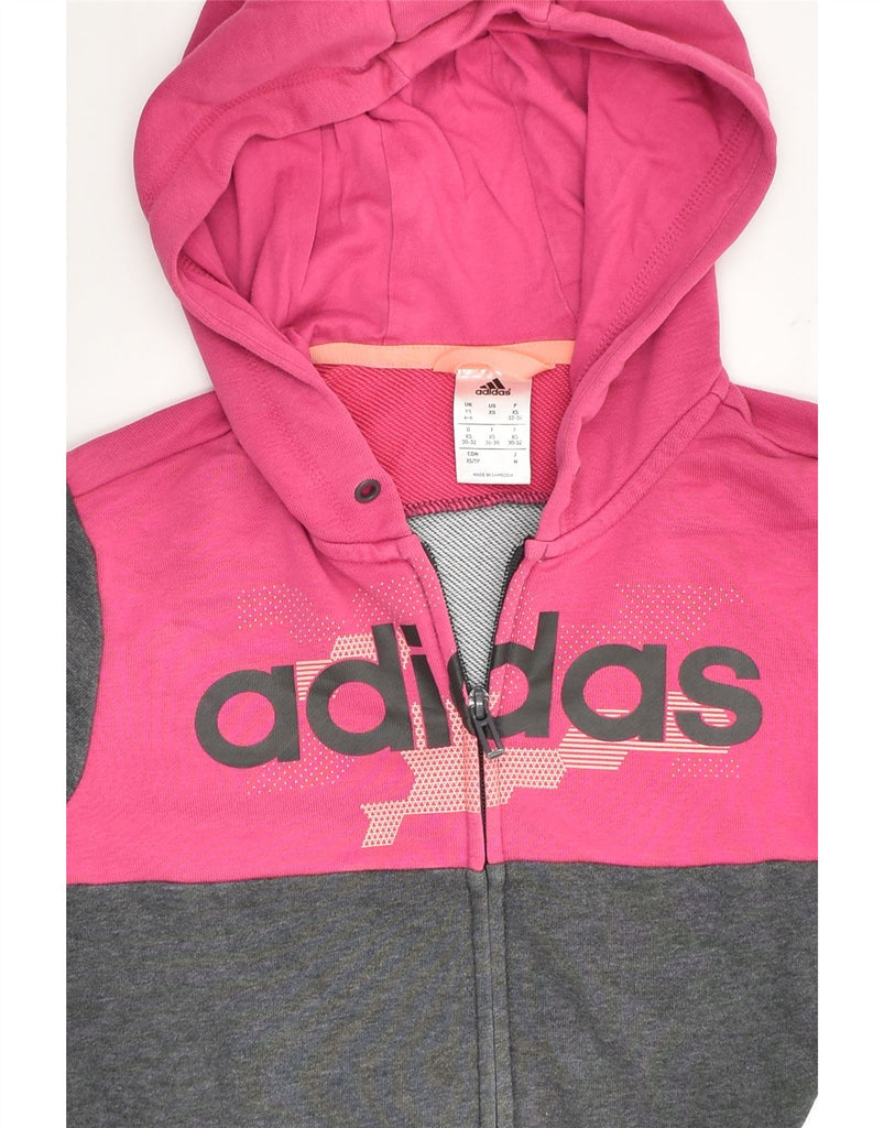 ADIDAS Womens Graphic Zip Hoodie Sweater UK 4/6 XS Grey Colourblock Cotton | Vintage Adidas | Thrift | Second-Hand Adidas | Used Clothing | Messina Hembry 