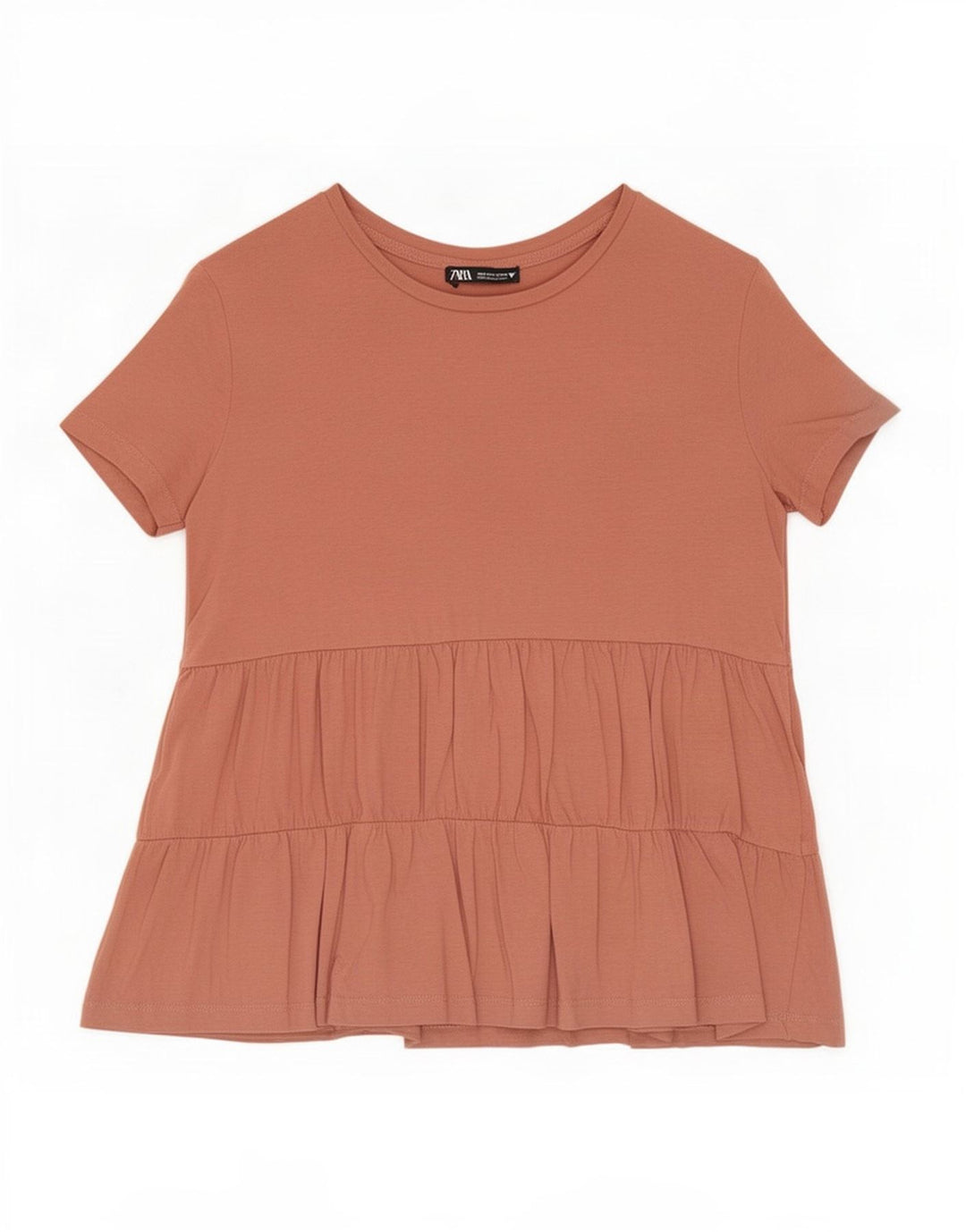 Zara Womens Short Sleeve Blouse Top UK 10 Small Brown