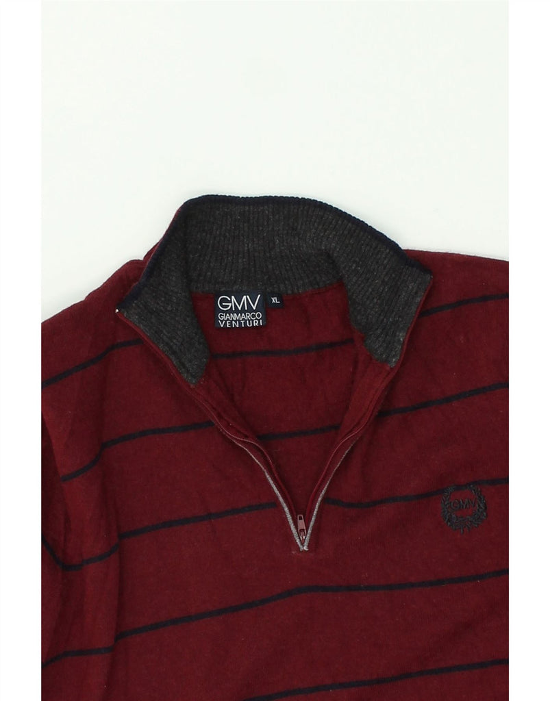 GIAN MARCO VENTURI Mens Zip Neck Jumper Sweater XL Red Striped Lambswool Vintage Gian Marco Venturi and Second-Hand Gian Marco Venturi from Messina Hembry 