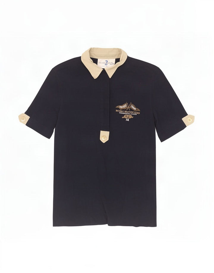 St. Germain Womens Des Pres Polo Shirt IT 44 Medium Navy Blue Colourblock