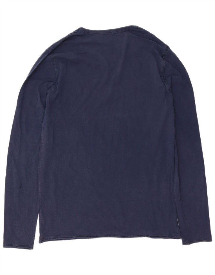 Benetton Mens Graphic Top Long Sleeve Medium Navy Blue Cotton