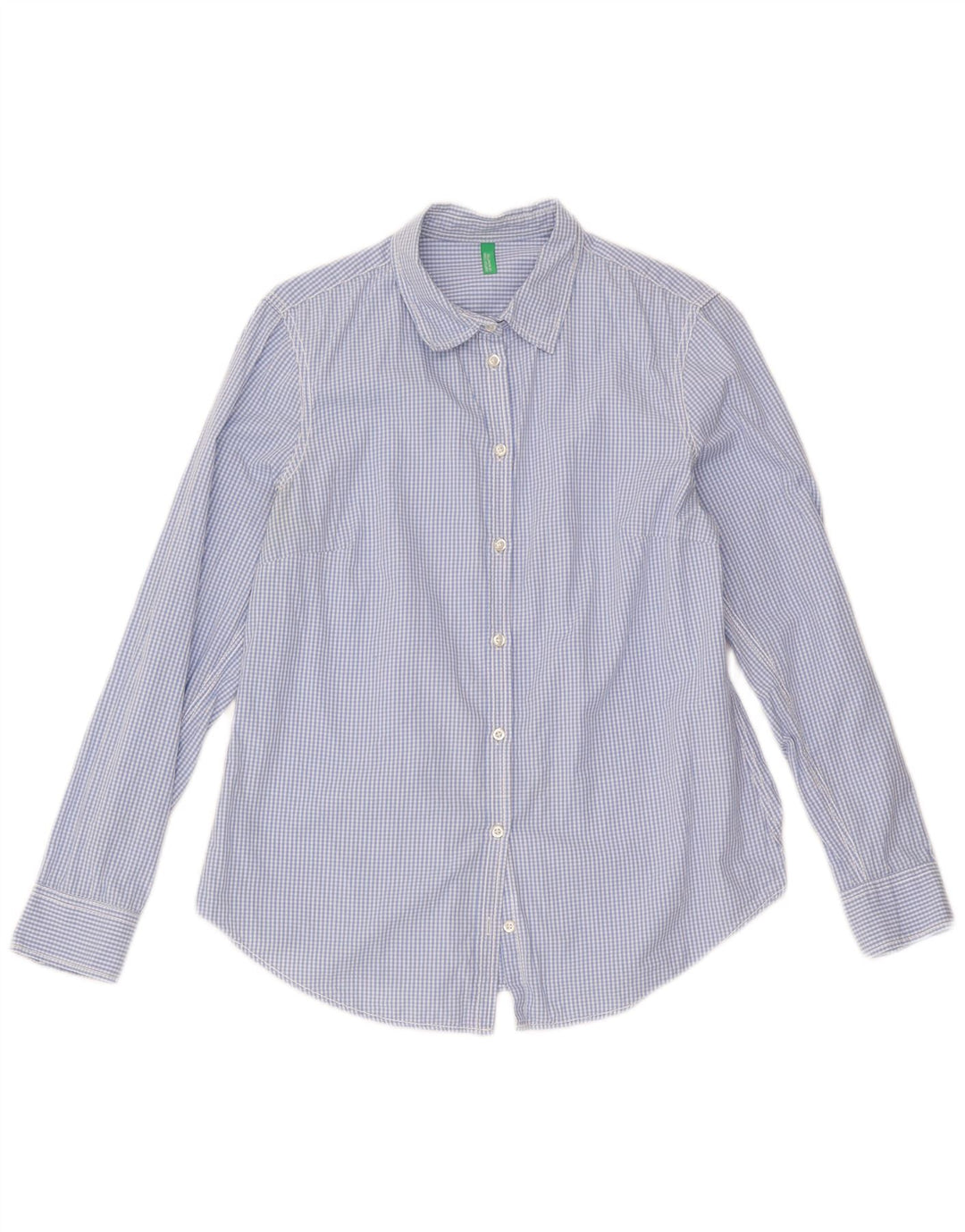 Benetton Womens Shirt UK 12 Medium Blue Gingham