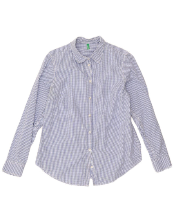 Benetton Womens Shirt UK 12 Medium Blue Gingham