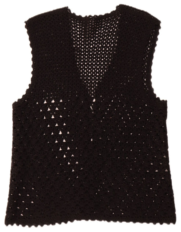 VINTAGE Womens Sleeveless Cardigan Sweater UK 16 Large Black