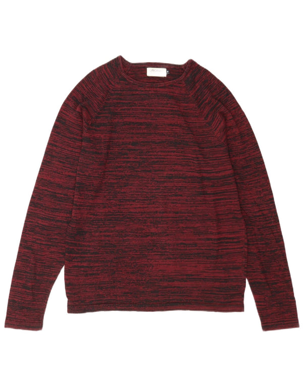 Jack & Jones Mens Crew Neck Jumper Sweater Medium Burgundy Striped