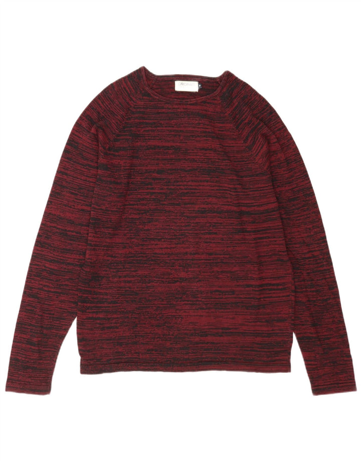 Jack & Jones Mens Crew Neck Jumper Sweater Medium Burgundy Striped