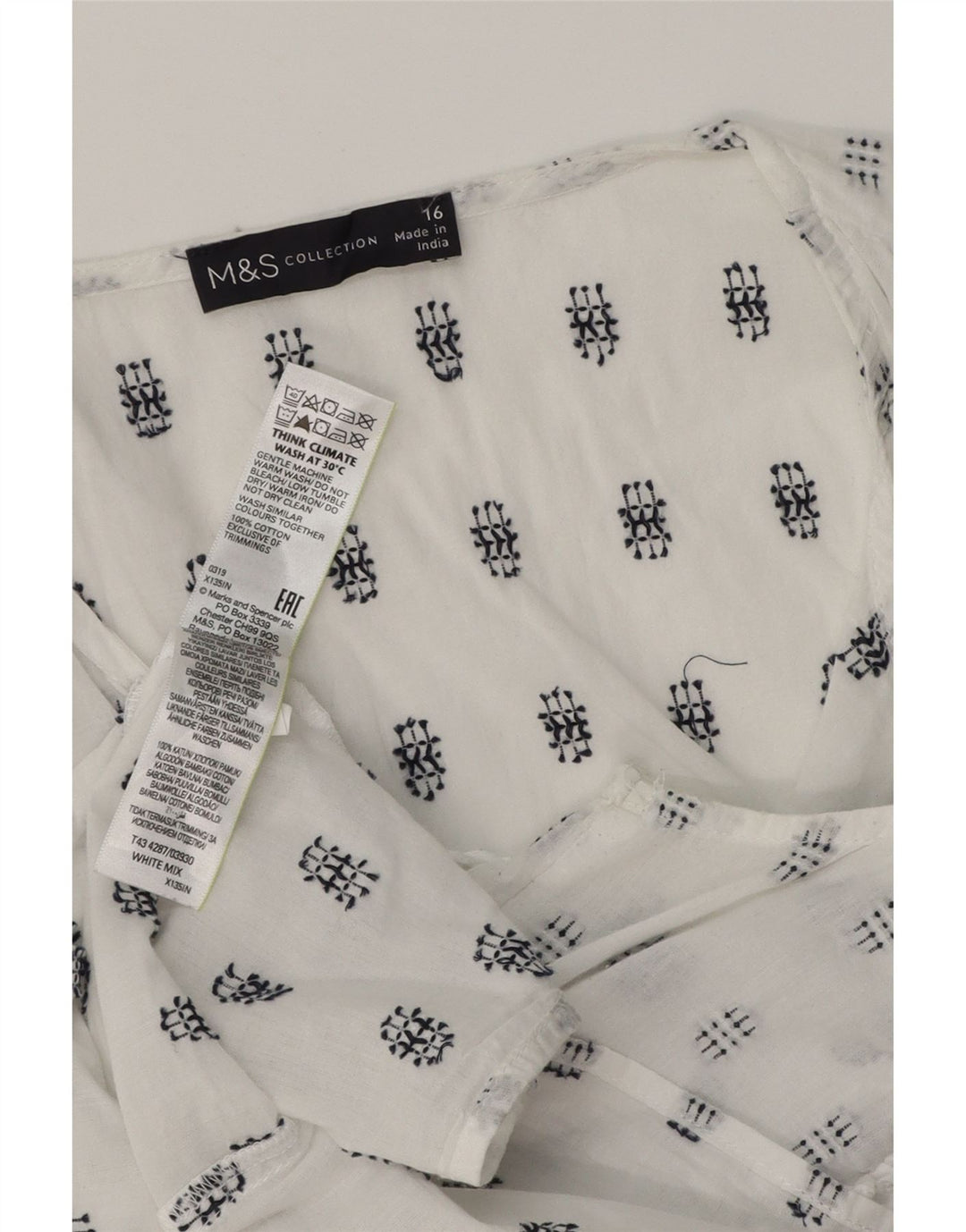 MARKS & SPENCER Womens Sleeveless Blouse Top UK 16 Large White Geometric