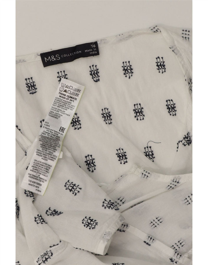 MARKS & SPENCER Womens Sleeveless Blouse Top UK 16 Large White Geometric