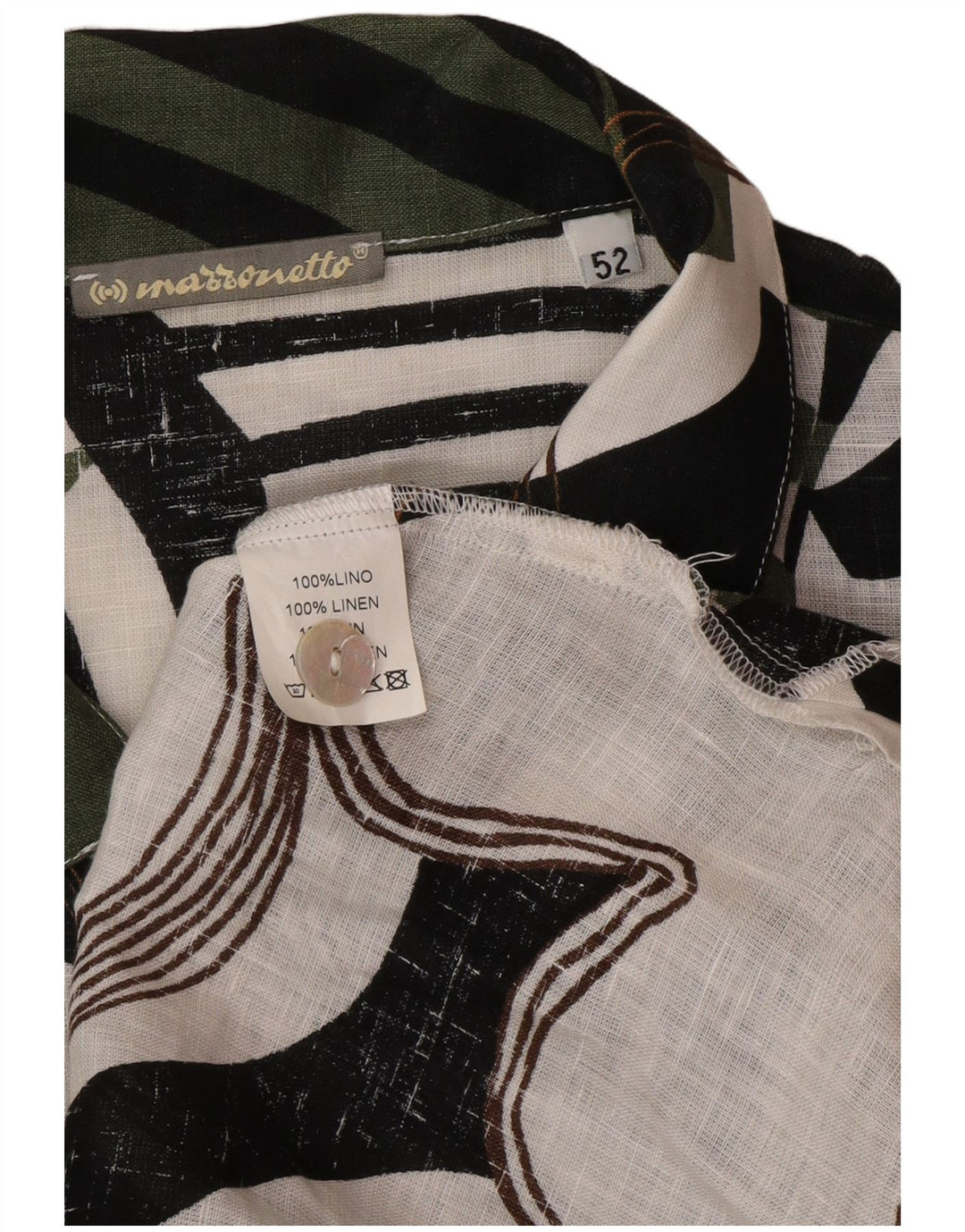 Marronetto Womens Abstract Pattern Short Sleeve Shirt IT 52 2XL Green Linen
