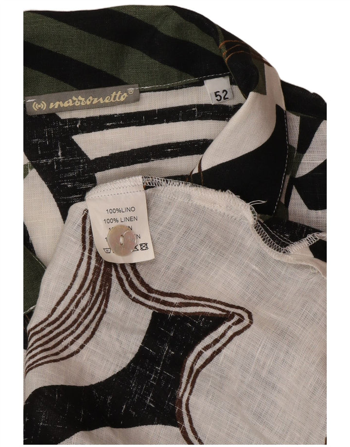 Marronetto Womens Abstract Pattern Short Sleeve Shirt IT 52 2XL Green Linen