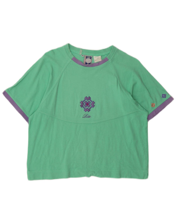 Lotto Womens Crop Graphic T-Shirt Top UK 14 Medium Green Cotton